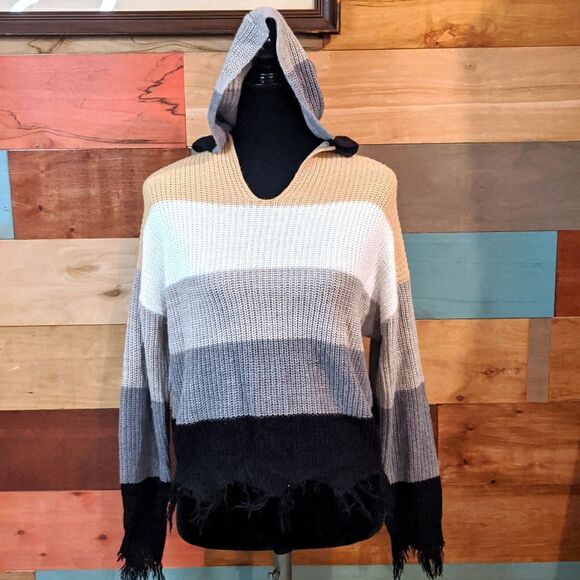 NWOT MEDIUM hooded sweater color blocked - Picture 1 of 3